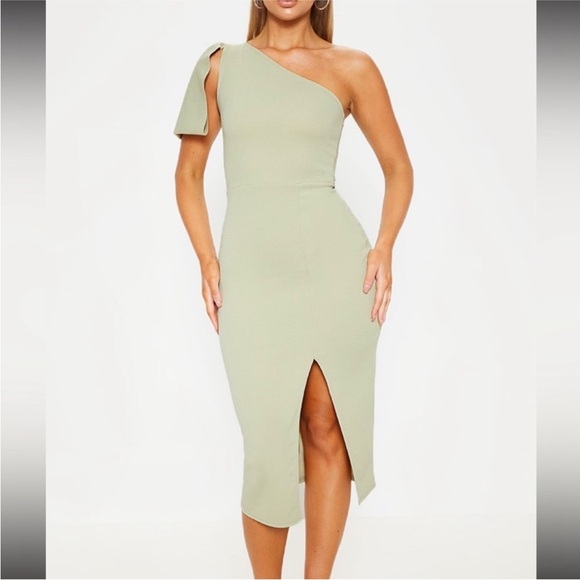 PrettyLittleThing One-Shoulder Sage Dress - Picture 1 of 2